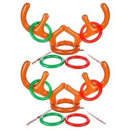 COSORO 2 Set of kids Christmas Party Ring Toss Game Target Toy,Inflatable Reindeer Antler Hat Ring Toss Game With Rings for Family Kids Aldult Office Xmas New Year Holiday Party Fun Games