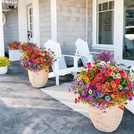 Agusbagli 72 Bundles Artificial Flowers Outdoor UV Resistant Fake Flowers No Fade Faux Plastic Greenery Shrub Plants for Wedding Home Garden Window Box Fireplace Thanksgiving Christmas Decor, Mix