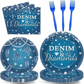 gisgfim 96Pcs Denim and Diamonds Party Plates and Napkin Party Supplies Denim Theme Party Jacket Jeans Tableware Set Crystal Paper Dinner Bachelorette Party Decorations for Wedding Serves 24