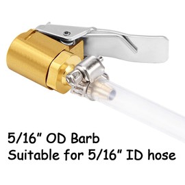 Uenede 2PCS Brass Tire Inflator Nozzle 5/16" Barb Open Flow Lock on Air Chuck Air Compressor Hose End Repair Include 2 Stainless Steel Clamps