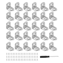 30 Pieces Small Angle Brackets 90 Degree L Brackets for Wood with 60 Screws Stainless Steel Corner Braces for Furniture Desk Table Shelf with Screwdriver (20x20mm, Silver)