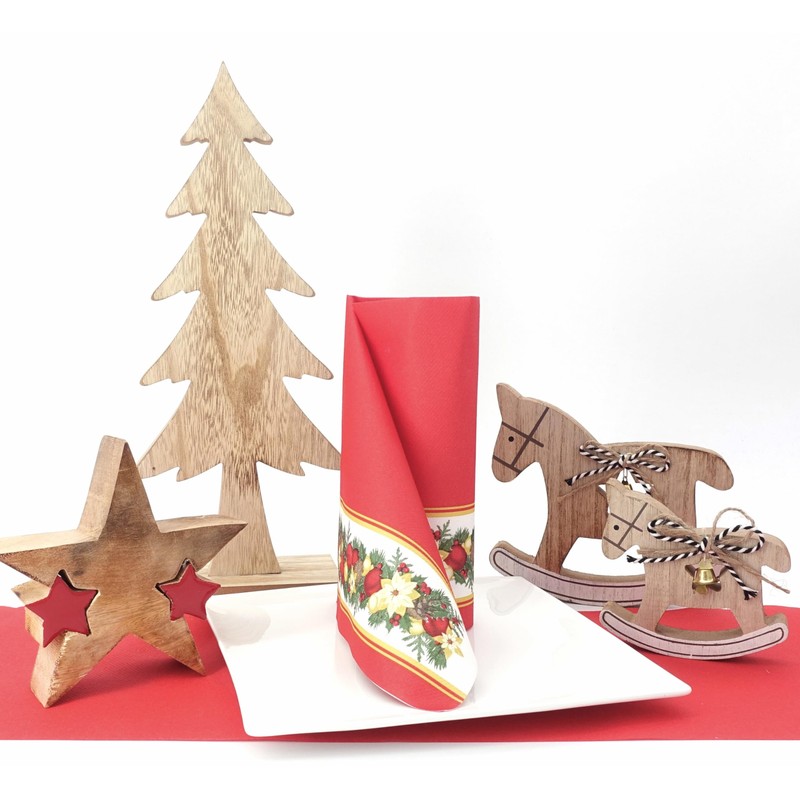50 Christmas Napkins 40 x 40 Fabric-Like Garland, Colour: Red