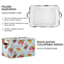 ZAZYXTJ Christmas Storage Basket for Shelves Foldable Open Storage Bin Waterproof PE Coating Closet Organizer with Handles for Home Office Nursery Kids Shelves Desks