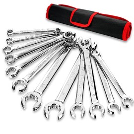 BILITOOLS 12-Piece Flare Nut Wrench Set, Metric & Standard, 12-Point Line Wrench Set 6 to 21mm & 1/4" to 7/8", Cr-V Steel