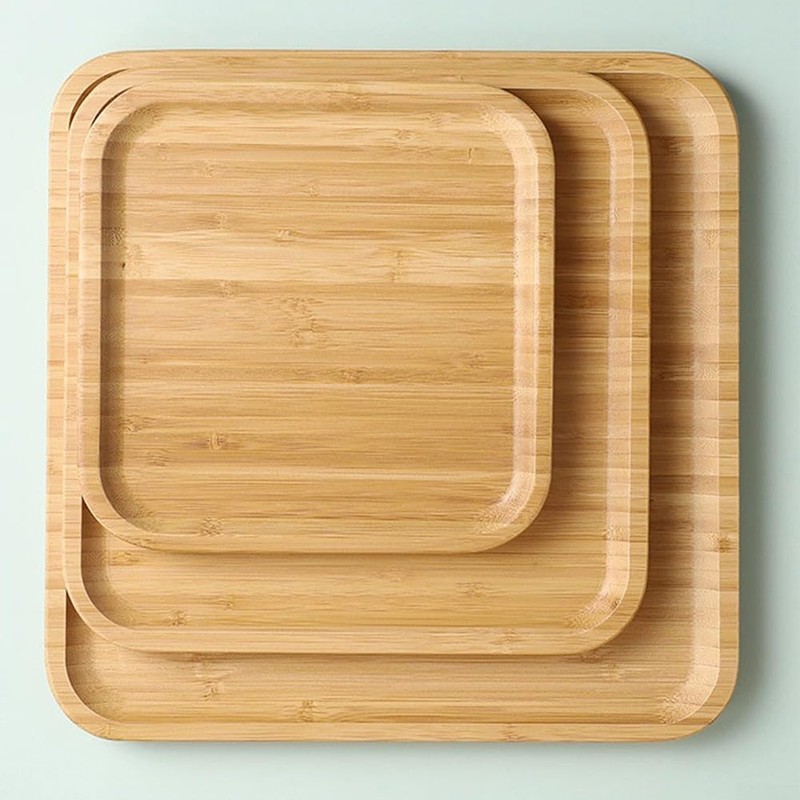 Square Bamboo Tray for Dinners, Parties and Bars, Long Shelf