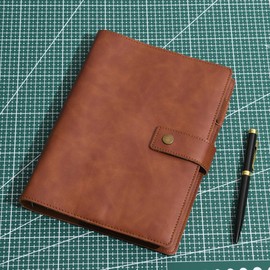 Wonderpool Leather Diary Refillable Notebook Spiral Journal Binder Portfolio - A5 Dot Grid Paper & Inner Pockets for Travel Work and Personal Organizer (Coffee, A5)