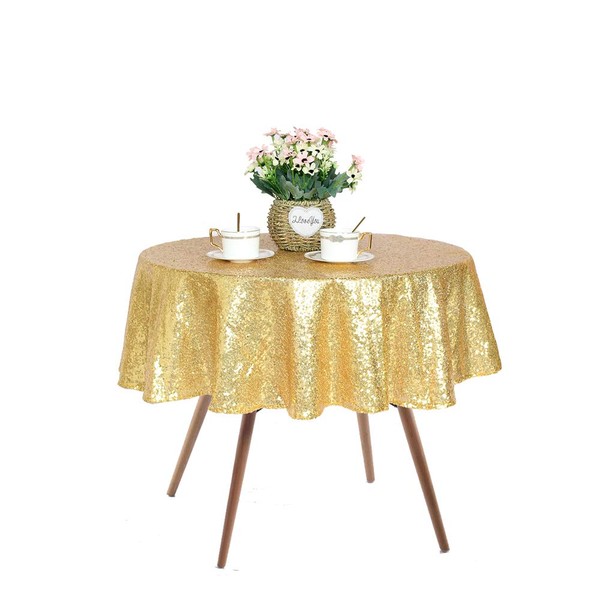JYFLZQ Gold Sequin Tablecloth 50" Round Sparkly Drape Table Cloths