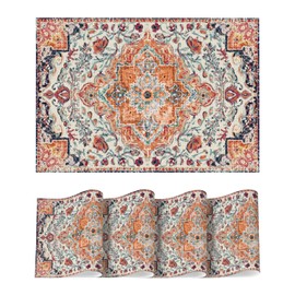 Artoid Mode Boho Vinly Placemats set of 4, Wipeable Colorful Printing PVC Table Mats for Party Kitchen Dining Decor, 12x18 Inch