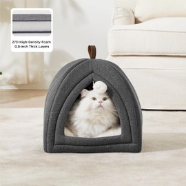 Bedsure Cat Beds for Indoor Cats - 2 in 1 Cat Cave House Tent for Kittens and Small Pets with Removable Washable Cushioned Pillow, Foldable Kitten Hideaway with Non-Slip Bottom, Dark Grey, 16 inches