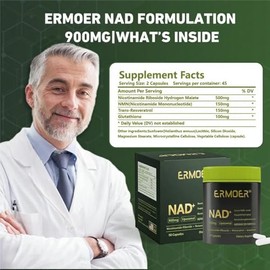 NAD - Ribosida de nicotinamida liposomal con resveratrol y quercetina 900 mg, suplemento de resveratrol NAD para antienvejecimiento, energía, antioxid