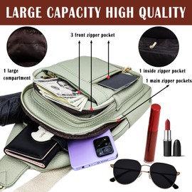 Farcauo Chest Bag for Women Men Crossbody Bag for Women Men Shoulder Bag Chest Bag Sling Bag with Long Straps, # D green crossbody bag for men and women