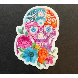Sugar Skull Sticker, Floral, Waterproof, Decal, Tumbler Sticker, Laptop, Water Bottle
