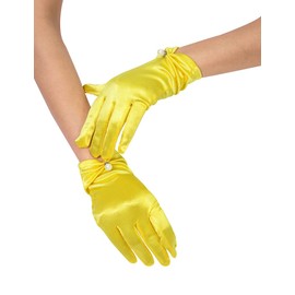 QRBTSCL Women's Short Satin Gloves for Wedding Wrist Short Evening Party Dressy Bridal Satin Gloves with Pearl Yellow