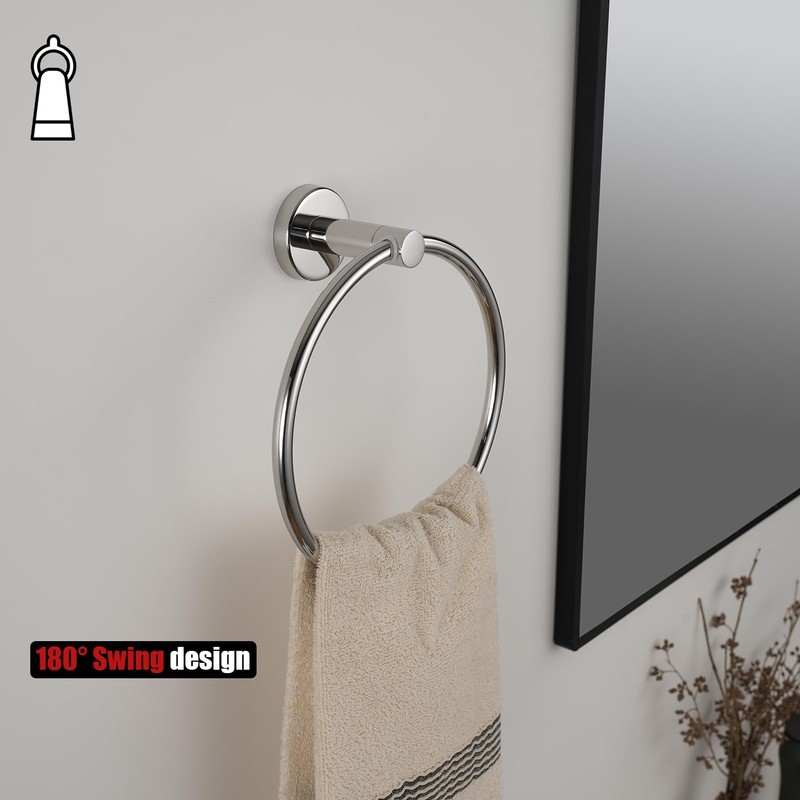 JQK Bathroom Hardware Set Polished Steel, 5-Piece Bath Accessories Set