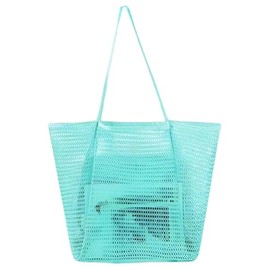 Sohum Living Lightweight Foldable Mesh Tote Bag for Beach & Travel – Large Sandproof Quick-Dry Bag with Durable Handles & Spacious Storage - Turquoise