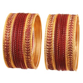 NEW! Touchstone "Metallic Colorful 2 Dozen Bangle Collection" Indian Bollywood Textured Brown Color Jewelry Special Large Size Bangle Bracelets Set Of 24 In Antique Gold Tone For Women