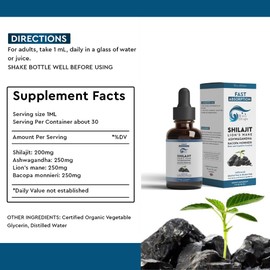 Lion's Mane - Shilajit - Ashwagandha - Bacopa Monnieri Liquid Drops | for Stress, Memory Booster,Focus | All Natural Ingredients 1Fl Oz (1)