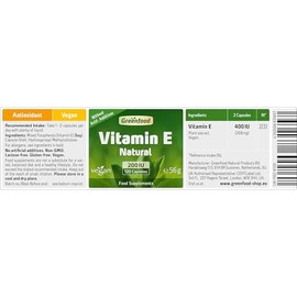 Vitamin E, 200 IU, Vegan, 120 Capsules - Protects Against Free radicals. Without Artificial additives. Without Genetic Engineering. Vegan