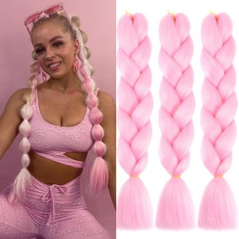 Synthetic Hair for Braiding Easy Braid Pre-Stretched Braids Extensions Pink Hair Extensions 24 Inches 3 Packs Hair for Braiding Braids Braids Braid Extensions SIZE-V5-2