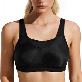 Wingslove - Brasier deportivo de alto impacto para mujer, sin costuras, cobertura completa, cuello alto, brasier Woukout, Negro -, 38DDD