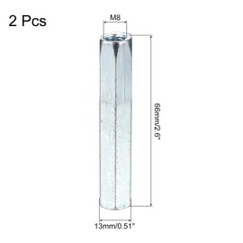 sourcing map M8x1.25mm Coupling Nuts, 2 Pcs Carbon Steel Galvanized Hex Rod Coupling Nuts Threaded Rod Connectors for Industrial Construction Fasteners, White