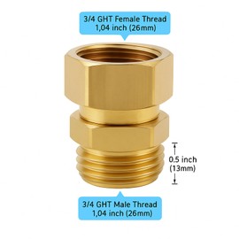 XNTONG 2 Pack Garden Hose Swivel Connector, 3/4 GHT Brass Garden Hose Connector Fitting, 360° Swivel Hose Adapter, Anti-Kink Garden Hose Fitting, No-Leak Design with Washer and PTFE Tape