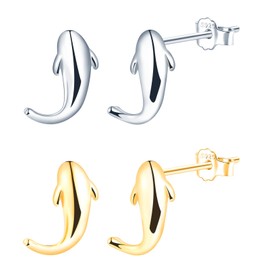 CONILOK Cute Fish Earrings Silver 925 Stud Earrings Women's Jewellery Earring Small Gifts for Women Girls Best Friend Mother Birthday Christmas Day Valentine's Day, Silver