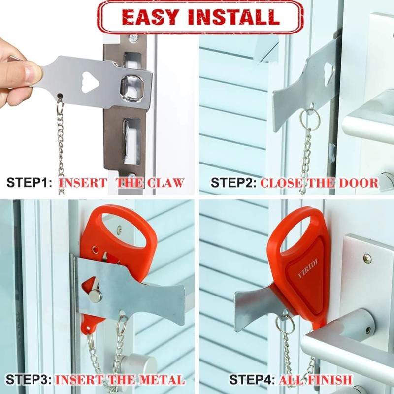 VIRIDI Home Security Door Lock, Portable Travel Doorlocks for Airbnb,