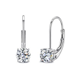 Clearine Moissanite Earrings for Women, 925 Sterling Silver Created Diamond Jewellery Brilliant Round Cut Moissanites Leverback Drop Earrings Clear Silver-Tone