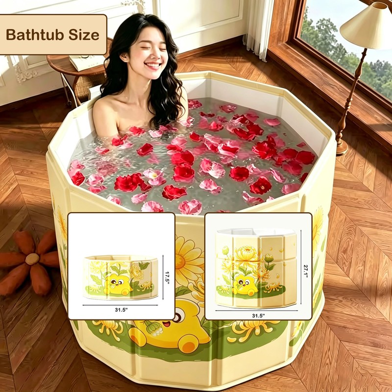 Genrenyen Portable Step-In Round Bathtub for Adults No Installation 31.5"L