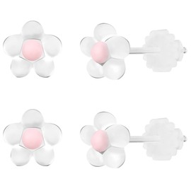 AoedeJ 2 Pairs Flower Earrings Stud Clear Earrings for School Plastic Earrings for Sensitive Ears Flower Earrings for Women (Pink)