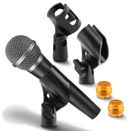 RVXlRDN 3 pcs Universal Microphone Clip Holder, Adjustable Mic Holder for Stand with 2 pcs 5/8" Male to 3/8" Female Screw Adapter for Wired Wireless Microphone Stand(Black)