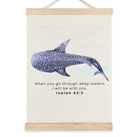 RYYCDOI Whale Shark Wall Decor, Christian Wall Decor, Isaiah 43:2 Christian Shark Wall Art, Bible Verses Wall Decor, Ocean Wall Decor for Droom Room Bathroom Nursery, 12x16 Inches
