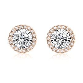 Savlano 925 Sterling Silver Cubic Zirconia Round Stud Earrings - 18K Gold Plated Earrings For Women - Made in Italy Comes With Savlano Gift Box