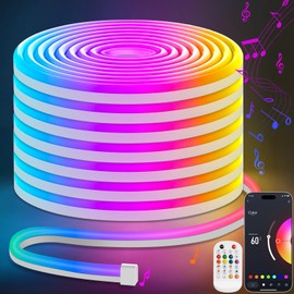 Lamomo LED Neon Rope Lights 32.8Ft, RGB LED Strip Lights Control with App/Remote, Music Sync Color Changing Waterproof Flexible Led Light Strip, Cuttable Gaming Neon Lights for Bedroom Indoor