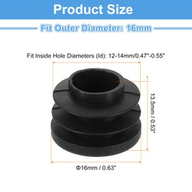 sourcing map 48 Pcs Round Plastic Plug, Black Tubing End Cap Plugs, 16mm(0.63 Inch) Furniture Leg Pipe Insert, Glide Protection for Chair, Sofa, Table, Shelf