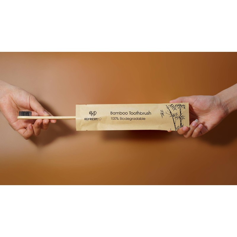 REFRESHKO Bamboo Toothbrushes, Set of 3 or 100 Bulk Box,