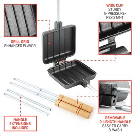 Uno Casa Pie Iron Sandwich Maker - Japanese Sandwich Maker with Recipe Book - Durable Campfire Cooking Equipment for Grilled Pies - Heavy Duty Cast Iron for Outdoor and Camping Adventures