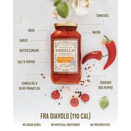 Fiorella's Fra Diavolo, Arrabbiata Sauce - Tomato Sauce Made with Fresh Ingredients - Seed Oil Free, No Sugar Added, No Preservatives Added, No Artificial Sweeteners, Pasta Sauce, 25 Oz (Pack of 2)