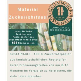 PG EcoAmour Organic Paper Cups 200 ml 8 oz Coffee to Go Unprinted, Environmentally Friendly Coffee Cups, Pack of 100, Disposable Cups, Drinking Cups, Paper Cups, Compostable and Biodegradable Cups