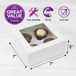 Culpitt 4 Hole Cupcake Box, 5 Pack, White Cupcake Boxes For Carrying And Displaying Tasty Muffins, Fairy Cakes, And Treats