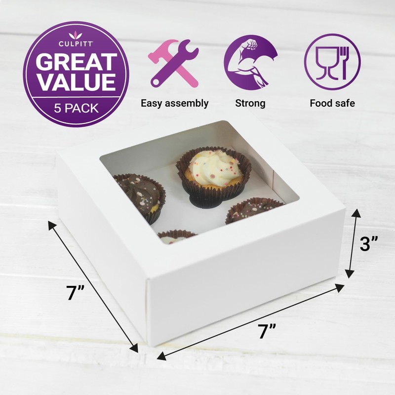 Culpitt 4 Hole Cupcake Box, 5 Pack, White Cupcake Boxes