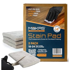 MāKRS Stain Pad, Cut-to-Size Staining Pads, 3-Pack, Lint, Snag, Streak-Free Applicator, Micro Brush Material, Wood Stains and Oil Based Finishes, Easy to Use with Consistent Application