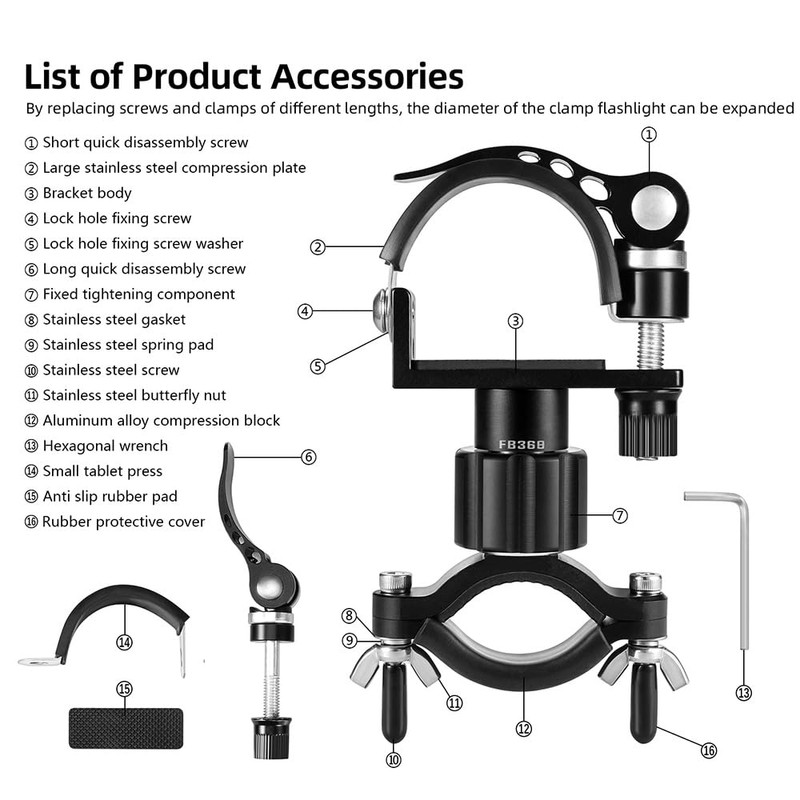 MiOYOOW Bicycle Torch Holder, 360° Rotatable, Adjustable Bicycle Flashlights Clamp,
