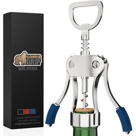 GORILLA GRIP BPA-Free Sharp Wine Opener, Heavy Duty Zinc Alloy Wing Corkscrew, Multifunctional Bottle Opener, Remove Corks or Cap, Easy to Use Bar Cork Screw, Dishwasher Safe Kitchen Essentials, Blue