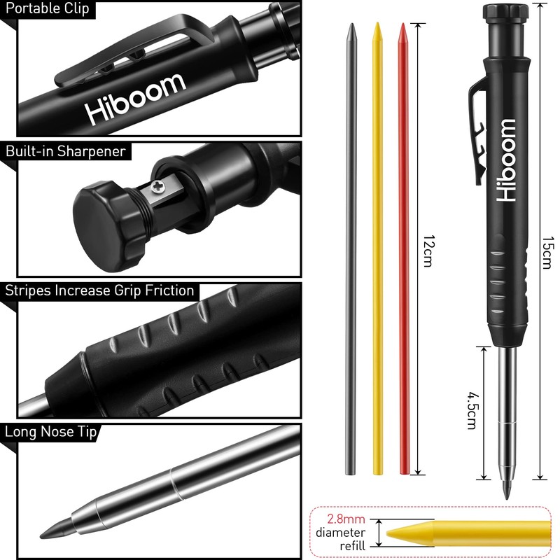 Hiboom Solid 5 Pcs Carpenter Pencils with 30 Pcs 2.8mm