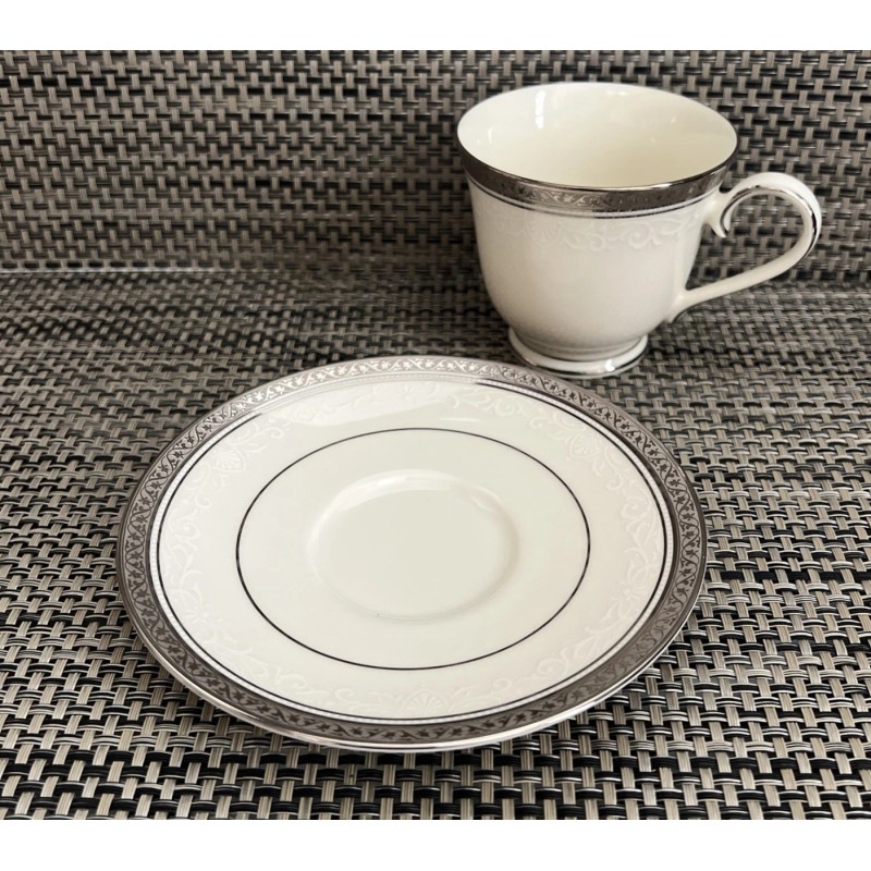 Noritake Ardmore Platinum 7601 Footed Cup and Saucer Set Retired