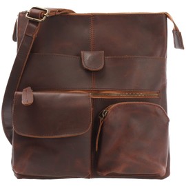 LECONI LE3011 Shoulder Bag Cowhide Leather for Men and Women Vintage Look Shoulder Bag Leather 28 x 30 x 5 cm - Brown - m