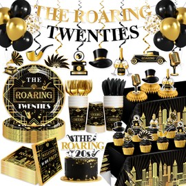 Yingoto Roaring 20s Party Decorations Tableware Set Serves 25 Guests