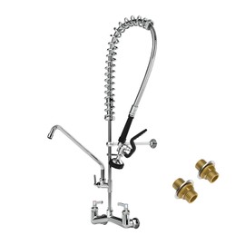GOSIFACA 36" Height Commercial Faucet with Sprayer 8" Adjustable Center Brass Construction Wall Mount Pre Rinse Faucet with 1.42 GPM Sprayer 12" Swing Spout for 3 Compartment Sink Utility Sink(36")